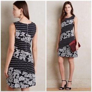 Anthropologie Maeve Black & White Sheath Dress– Striped Floral & Polka Dot SizeL